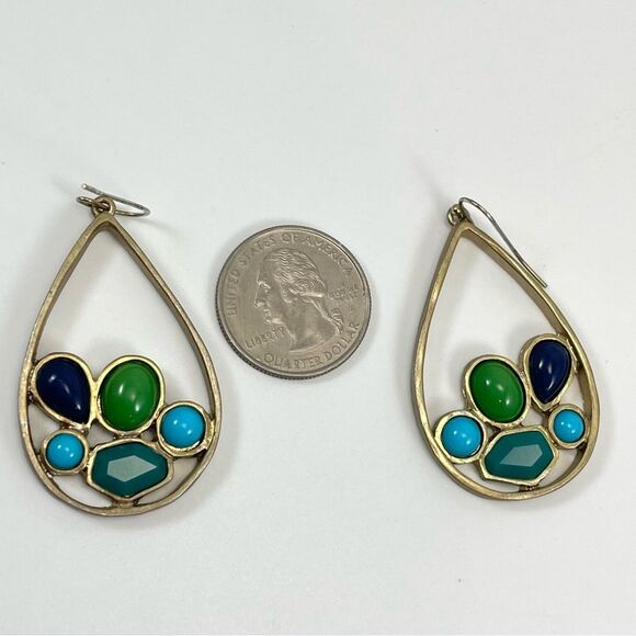 Vintage Chico's Blue Green Open Teardrop Earrings Chico's Big Drop Blue Green - Picture 6 of 7